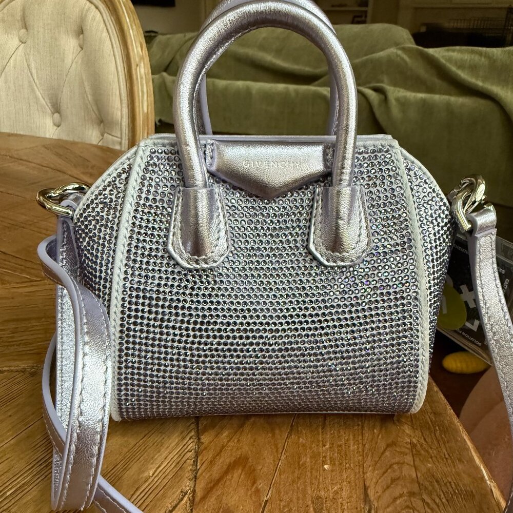 Givenchy Micro Antigona bag in satin with strass - Purple/Silver - Authenticated
